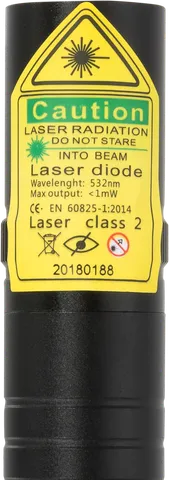Starlight G2 Pro kompakter grüner Laserpointer – Nahaufnahme des Warnetiketts mit der Laserklasse