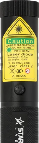 Starlight G3 Pro grüner Laserpointer – Nahaufnahme des Warnetiketts mit der Laserklasse