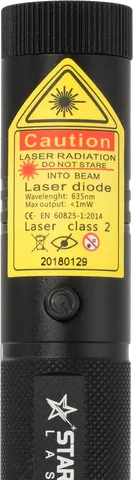 Starlight R1 Pro roter Laserpointer – Nahaufnahme des Warnetiketts mit der Laserklasse