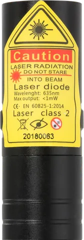 Starlight R2 Pro kompakter roter Laserpointer – Nahaufnahme des Warnetiketts mit der Laserklasse
