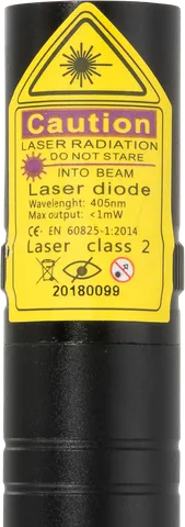 Starlight V2 Pro kompakter violetter Laserpointer – Nahaufnahme des Warnetiketts mit der Laserklasse